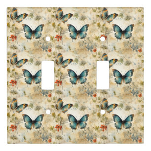 Boho Teal Butterfly Botanical Garden Print Light Switch Cover