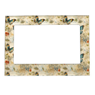 Boho Teal Butterfly Botanical Garden Print Magnetic Frame