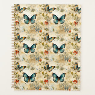 Boho Teal Butterfly Botanical Garden Print Planner