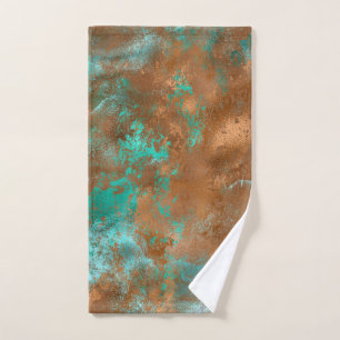 Boho Teal Copper Grunge Hand Towel