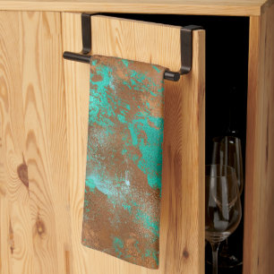 Boho Teal Copper Grunge Kitchen Towel