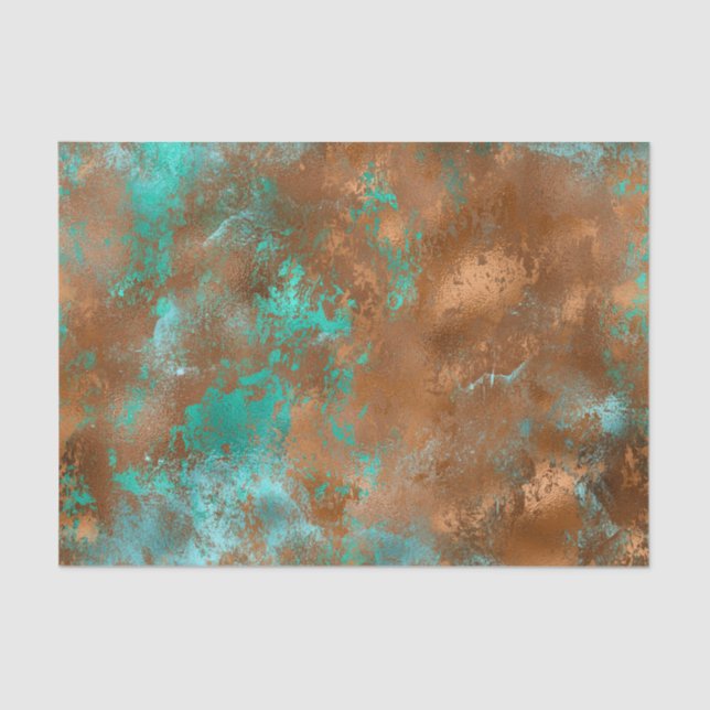 Boho Teal Copper Grunge Tissue Paper (Front)
