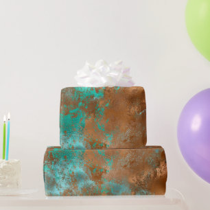 Boho Teal Copper Grunge Wrapping Paper