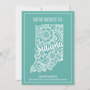 Boho Teal Floral Mandala Indiana State Moving Announcement