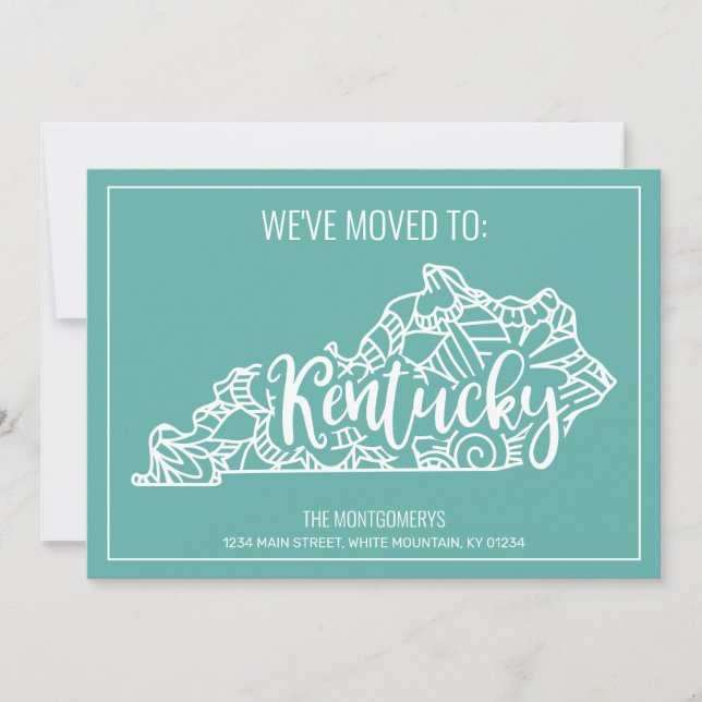 Boho Teal Floral Mandala Kentucky State Moving Announcement (Front)