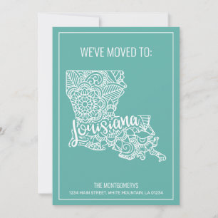 Boho Teal Floral Mandala Louisiana State Moving Announcement