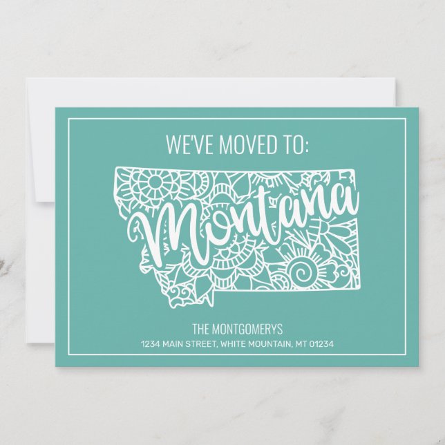 Boho Teal Floral Mandala Montana Moving Announcement (Front)