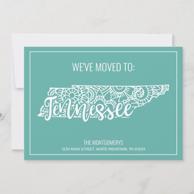 Boho Teal Floral Mandala Tennessee State Moving Announcement (Front)