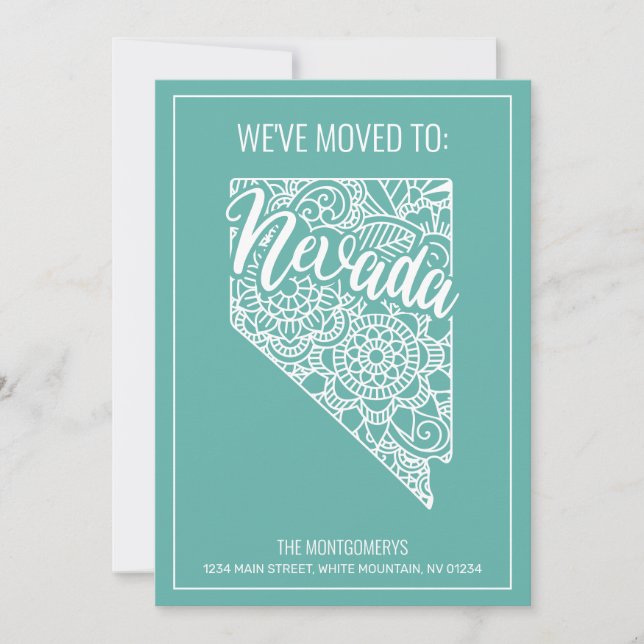 Boho Teal Floral Nevada State Moving Announcement (Front)