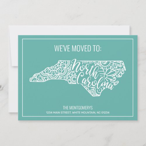 Boho Teal Floral North Carolina State Moving Announcement