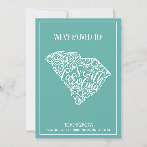 Boho Teal Floral South Carolina State Moving Announcement