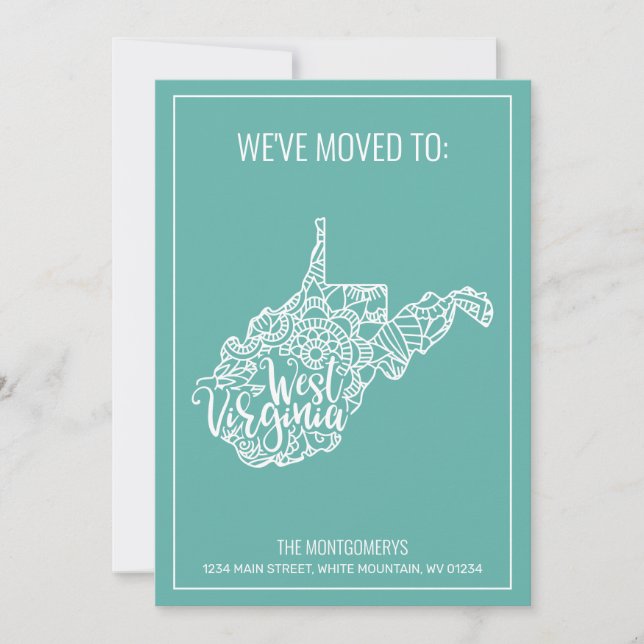 Boho Teal Floral West Virginia State Moving Announcement (Front)