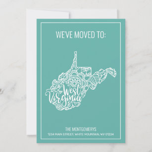 Boho Teal Floral West Virginia State Moving Announcement