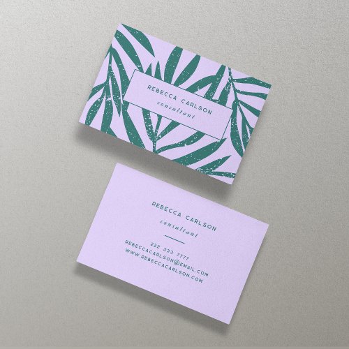 Boho Teal Lavender Abstract Grunge Botanical Business Card