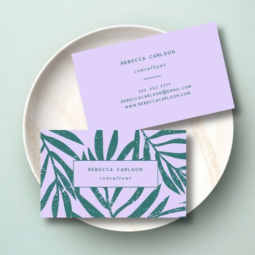 Boho Teal Lavender Abstract Grunge Botanical Business Card