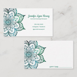 Boho Teal Mandala Massage Therapy Business Card