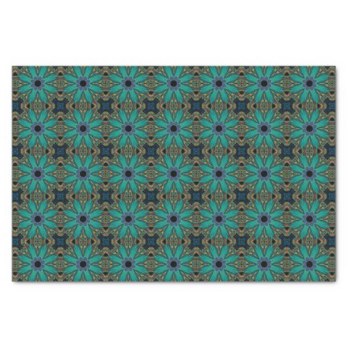 Boho Teal Peacock Abstract Graphic Pattern Tissue Paper