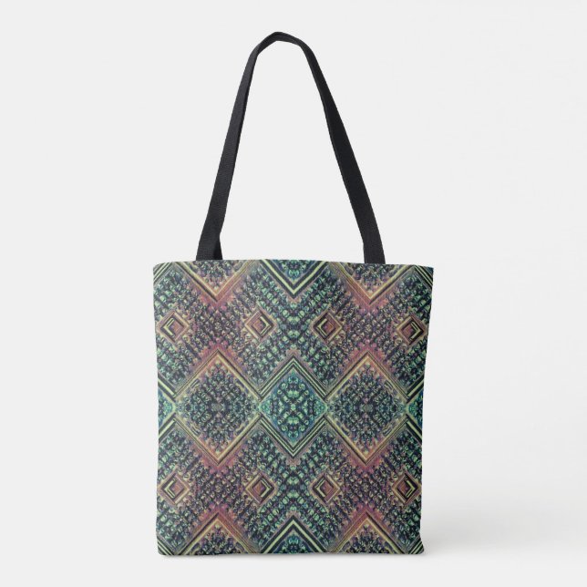 Boho Teal & Pink Multi Tribal Inspired  Tote Bag (Back)