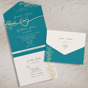 Boho Teal Wedding All In One Invitation