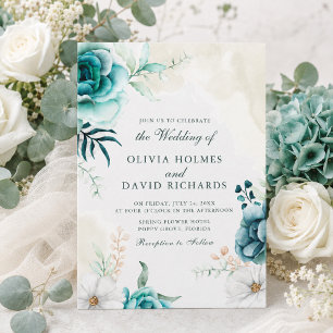 Boho Teal Wildflower Botanical Wedding Invitation