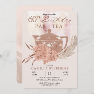 Boho Teapot Hydrangeas Pampas 60th Birthday Party Invitation