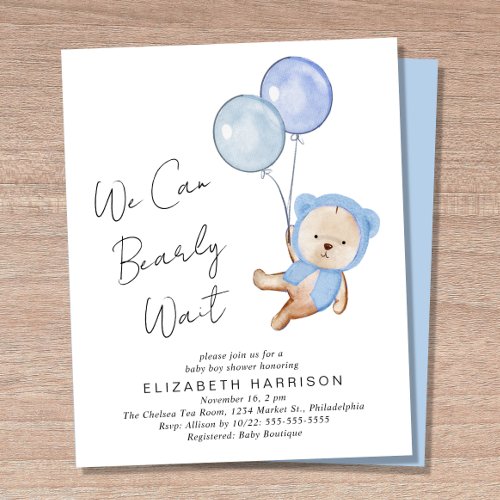 Boho Teddy Bear Baby Boy Shower Invitation