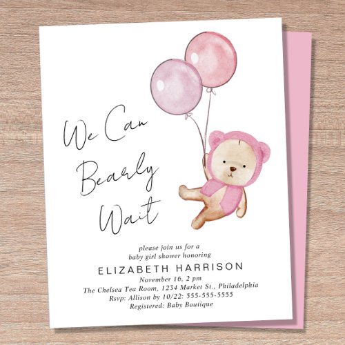 Boho Teddy Bear Baby Girl Shower Invitation
