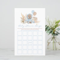 Boho Teddy Bear Baby Shower Bingo Game