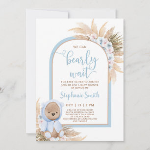 Boho Teddy Bear Baby Shower Boy Invitation