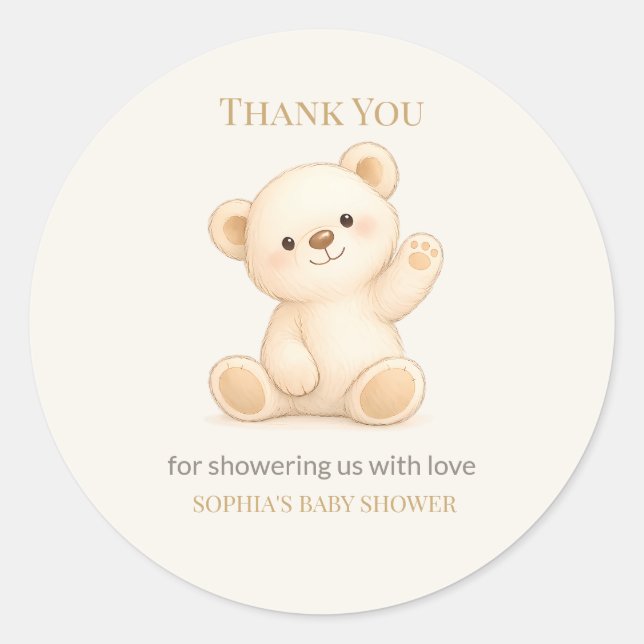 Boho Teddy Bear Baby Shower Classic Round Sticker (Front)