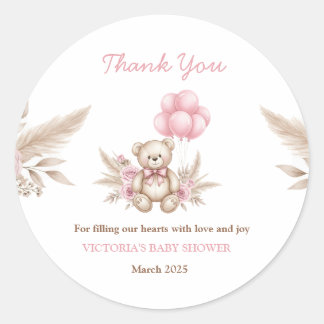 Boho Teddy Bear Baby Shower Favor Classic Round St Sticker