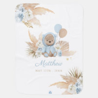 Blue Baby Boy Teddy Bear Watercolor Baby Shower Wrapping Paper, Zazzle