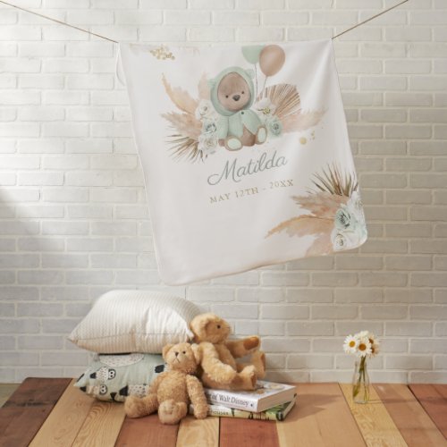 Boho Teddy Bear Baby Shower Gift Gender Neutral Baby Blanket
