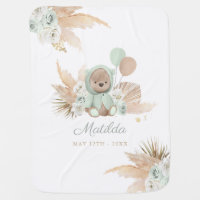 Boho Teddy Bear Baby Shower Gift Gender Neutral Baby Blanket