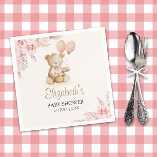 Boho Teddy Bear Baby Shower Girl Napkins