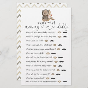 Boho Teddy Bear Baby Shower Guess Who Game