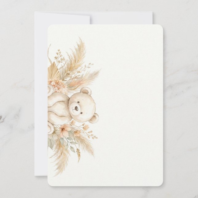 Boho Teddy Bear Baby Shower Invitation Neutral Wat (Front)