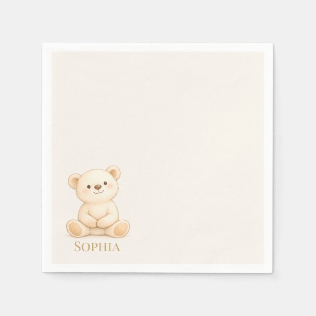 Boho Teddy Bear Baby Shower Napkins (Front)