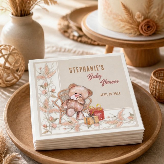 Boho Teddy Bear Baby Shower Napkins (Creator Uploaded)