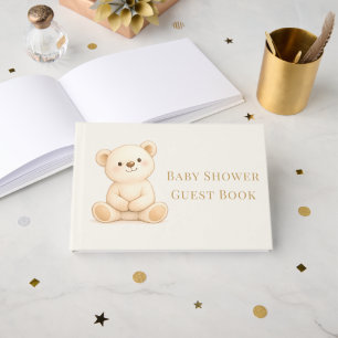 Boho Teddy Bear Baby Shower Neutral Foil Guest Book