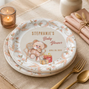 Boho Teddy Bear Baby Shower Paper Plates