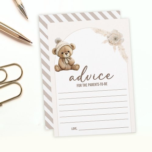 Boho teddy bear baby shower  parents advice cards