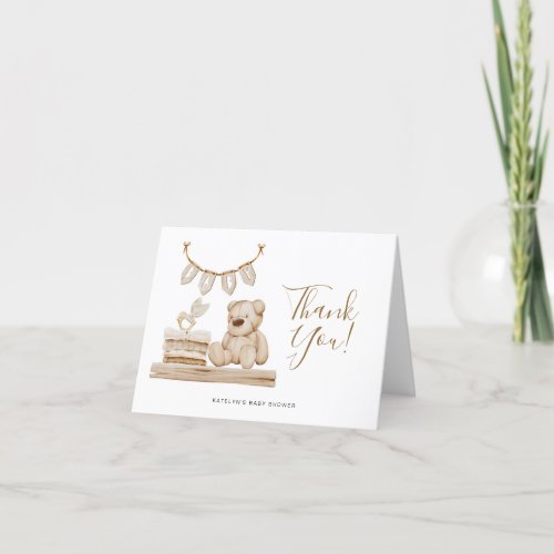 Boho Teddy Bear Baby Shower Thank You Card