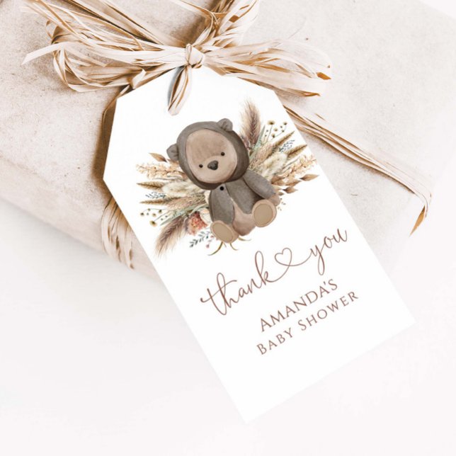 Boho Teddy Bear Baby Shower Thank You Gift Tags (Creator Uploaded)
