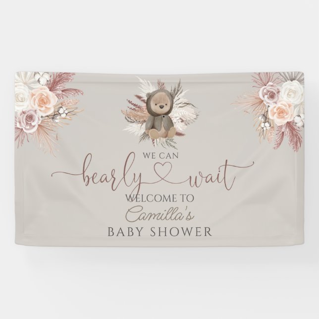 Boho Teddy Bear Baby Shower Welcome Banner (Horizontal)