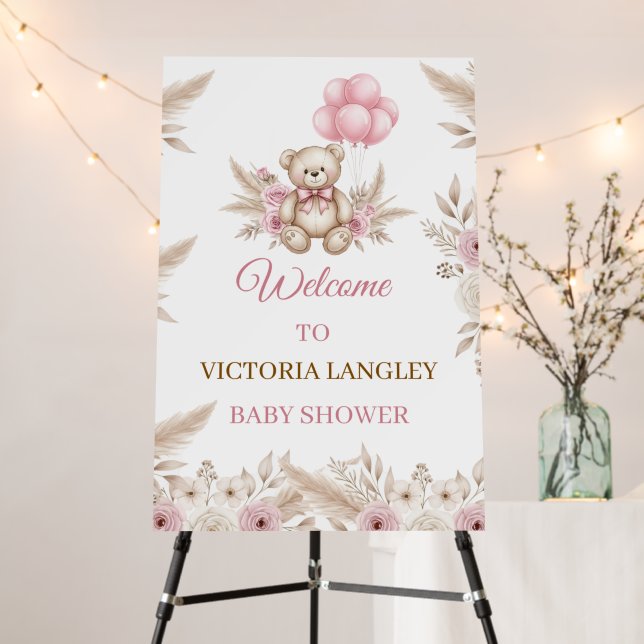 Boho Teddy Bear Baby Shower Welcome Foam Board (In Situ (Stand))