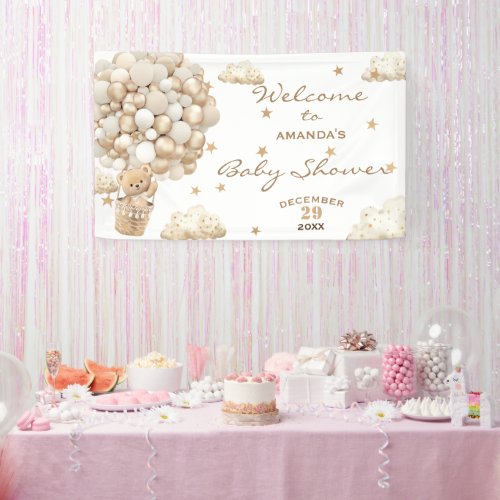 Boho Teddy Bear Balloons Baby Shower Welcome Banner