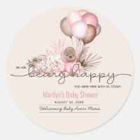 Boho Teddy Bear & Balloons Bearly Wait Baby Shower Classic Round Sticker