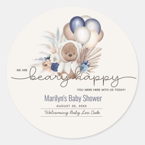 Boho Teddy Bear  Balloons Bearly Wait Baby Shower Classic Round Sticker