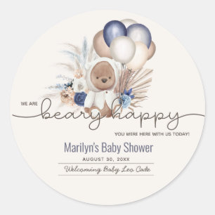 Boho Teddy Bear & Balloons Bearly Wait Baby Shower Classic Round Sticker